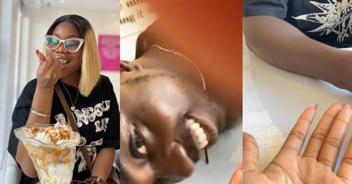"Video me na" – Lady shares how her date unexpectedly appeared in her video, despite not wanting to show his face (WATCH)