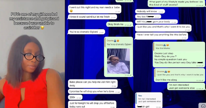 Lady causes a stir online after sharing the kind of "assistance" her friend needed from her man.