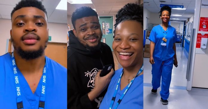 "Never easy but we make it work" – Abroad-based Nigerian couple shares how working opposite shifts kept them distant for two days (WATCH)