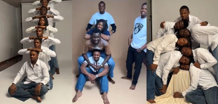 "When the only girl in the squad insist we all do a photoshoot" – Lady makes her male friends do a group photoshoot before they leave university (IMAGES)