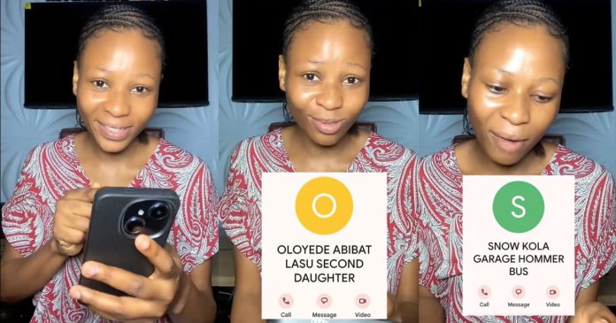 A Nigerian lady reveals that her dad saves people's numbers with weird names, including hers (WATCH).