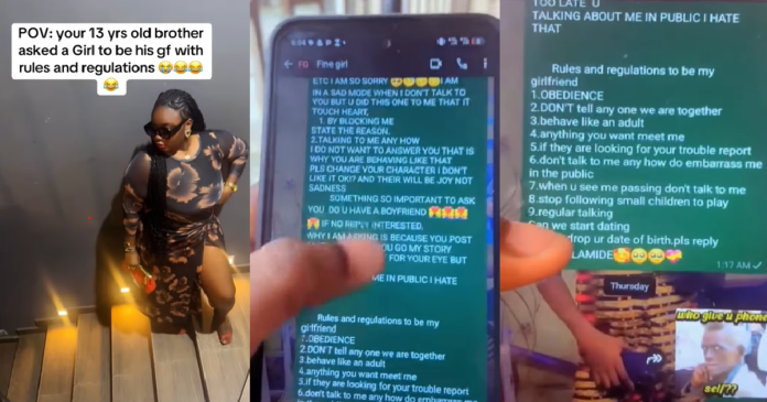 "Rules and regulations to be my girlfriend" – Lady shares the surprising message she found on her 13-year-old brother's phone, drawing mixed reactions from netizens (VIDEO)