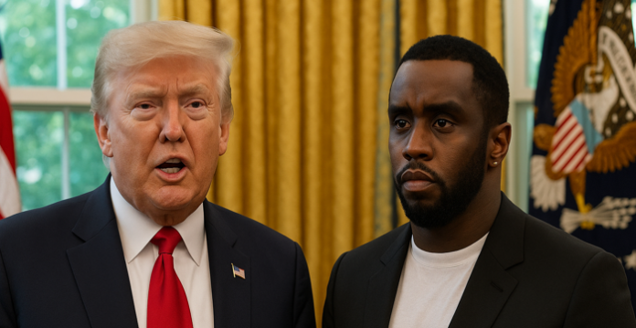 Donald Trump speaks to reporters in the Oval Office about Sean “Diddy” Combs’ pardon request.