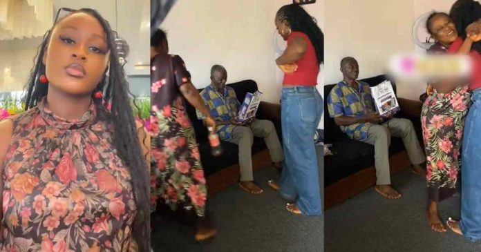Lady gifts her dad a new phone, mum reacts with pure excitement (Watch)