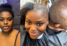 Lady shaves off her entire hair after severe dandruff from using edge control (Watch) Lady shaves off her entire hair after severe dandruff from using edge control (Watch)