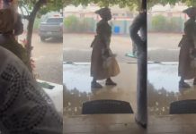 Nigerian mum prays fervently after heavy downpour began on her son’s wedding day. Nigerian mum prays fervently after heavy downpour began on her son's wedding day.